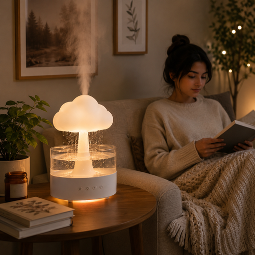Cloud Rain Humidifier & Essential Oil Diffuser with 7-Color LED Night Light