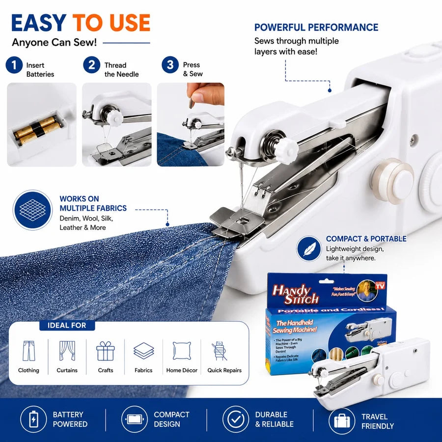 Portable Mini Stitch Machine – Handheld Quick Sewing Machine for Instant Clothing Repairs