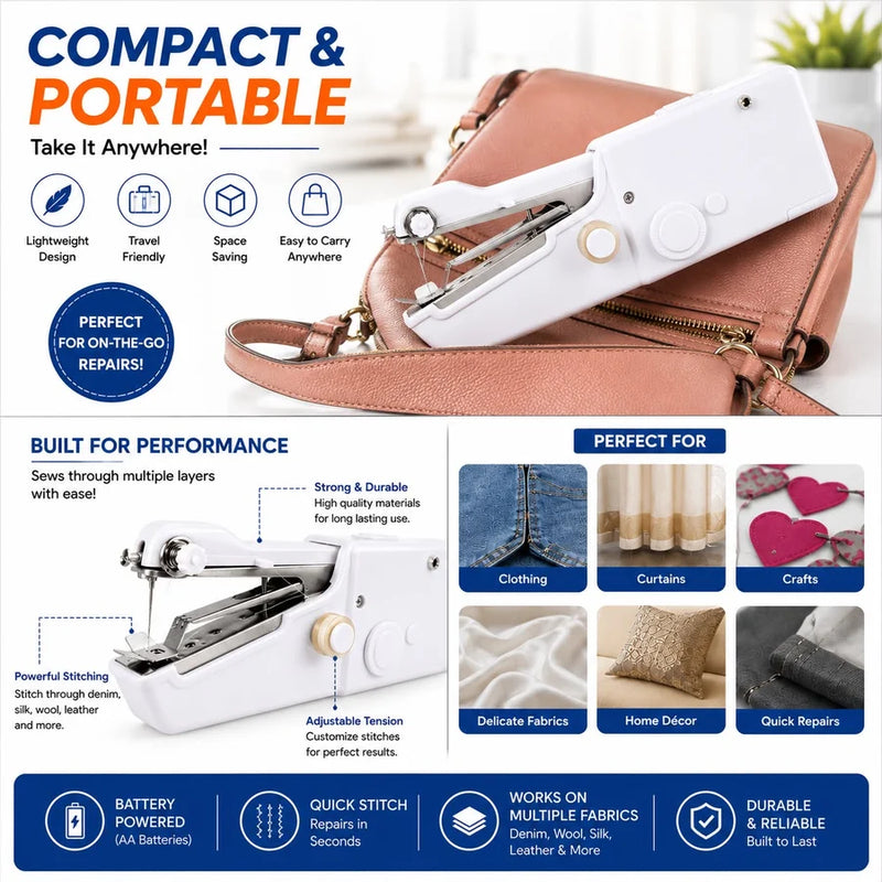 Portable Mini Stitch Machine – Handheld Quick Sewing Machine for Instant Clothing Repairs